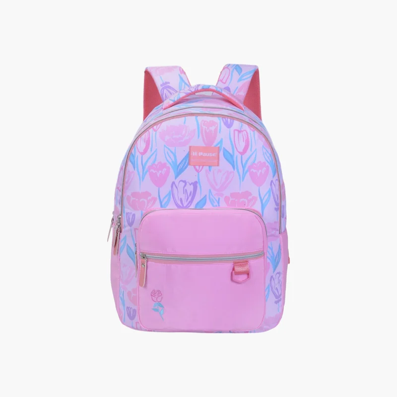 PAUSE Printed Pink School Backpack for Girls